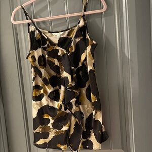 CAbi Abstract Ruffle Cami in Black, Olive & Cream